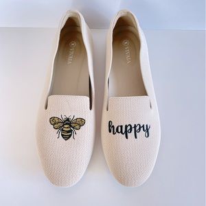 VIVAIA Round-Toe Audrey Embroidered Loafers Ivory Bee Happy sz 41.5 EU / US 10